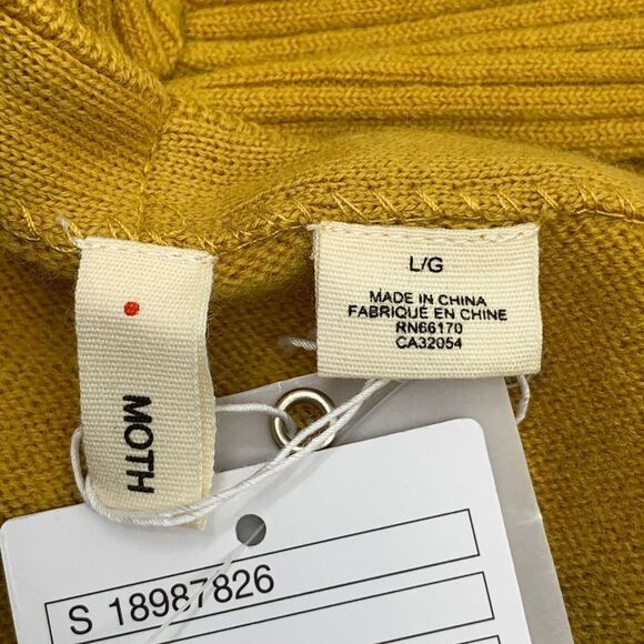 Anthropologie Moth Van Wrinkle Ruffle Neck Yellow Wool Polka Dot Cardigan Size L - Picture 6 of 12